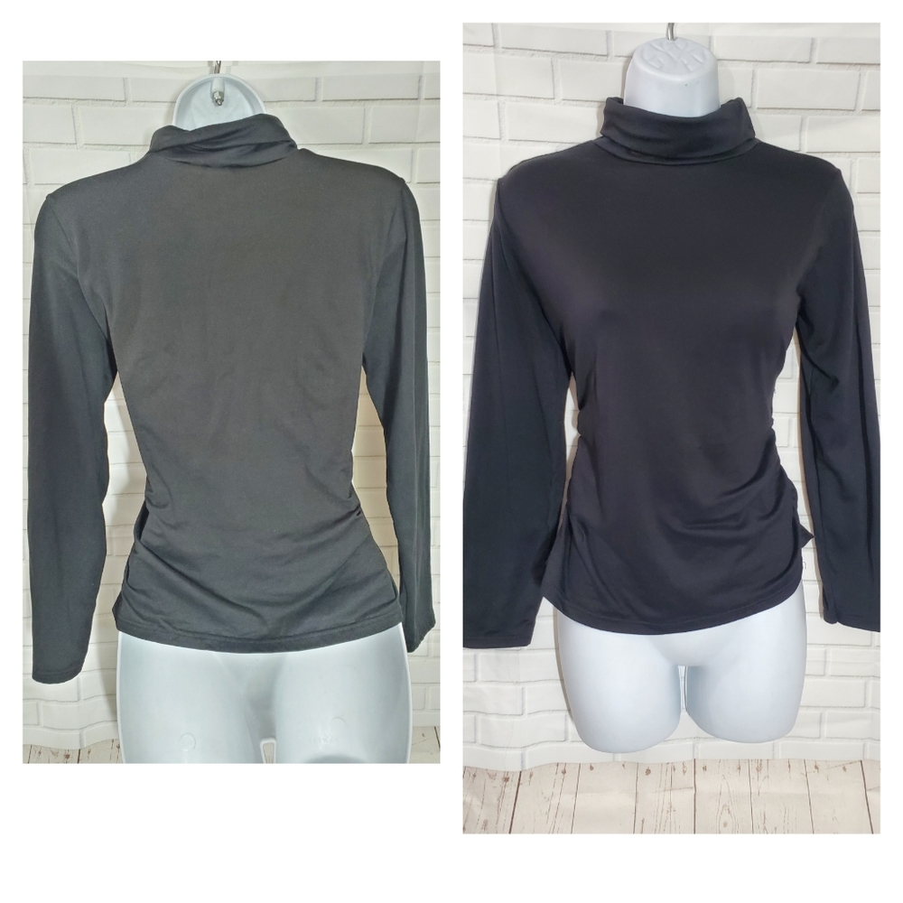 Love Black Long Sleeve Turtleneck with Ruched Sides Top
